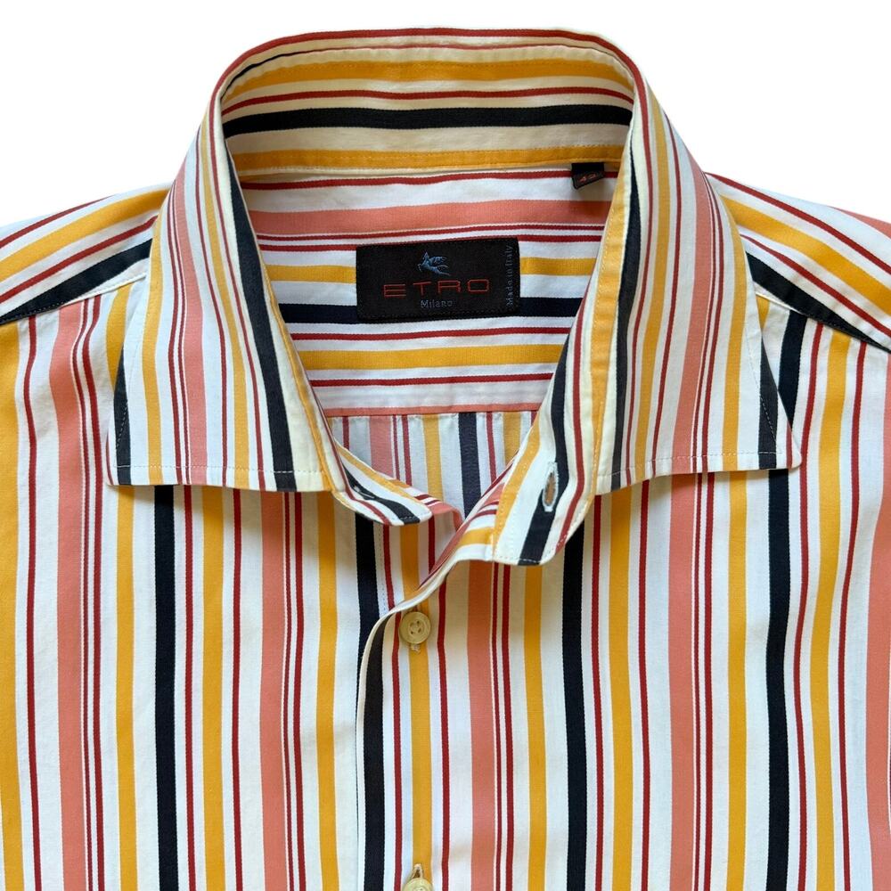 Etro Milano Multicolor Striped Button Up Shirt 100% Cotton Italy 42